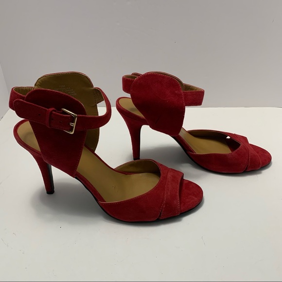 NINE WEST womens size 10 M red suede ankle strappy heels shoes wedding guest - Picture 1 of 12